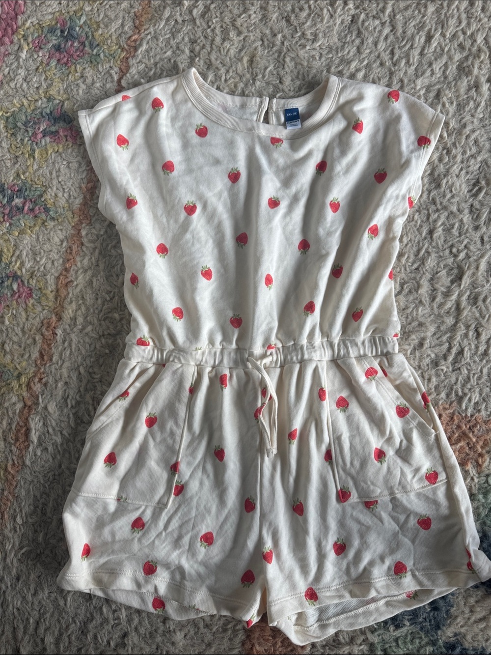 Old Navy Cream Romper with Pink Strawberry Print